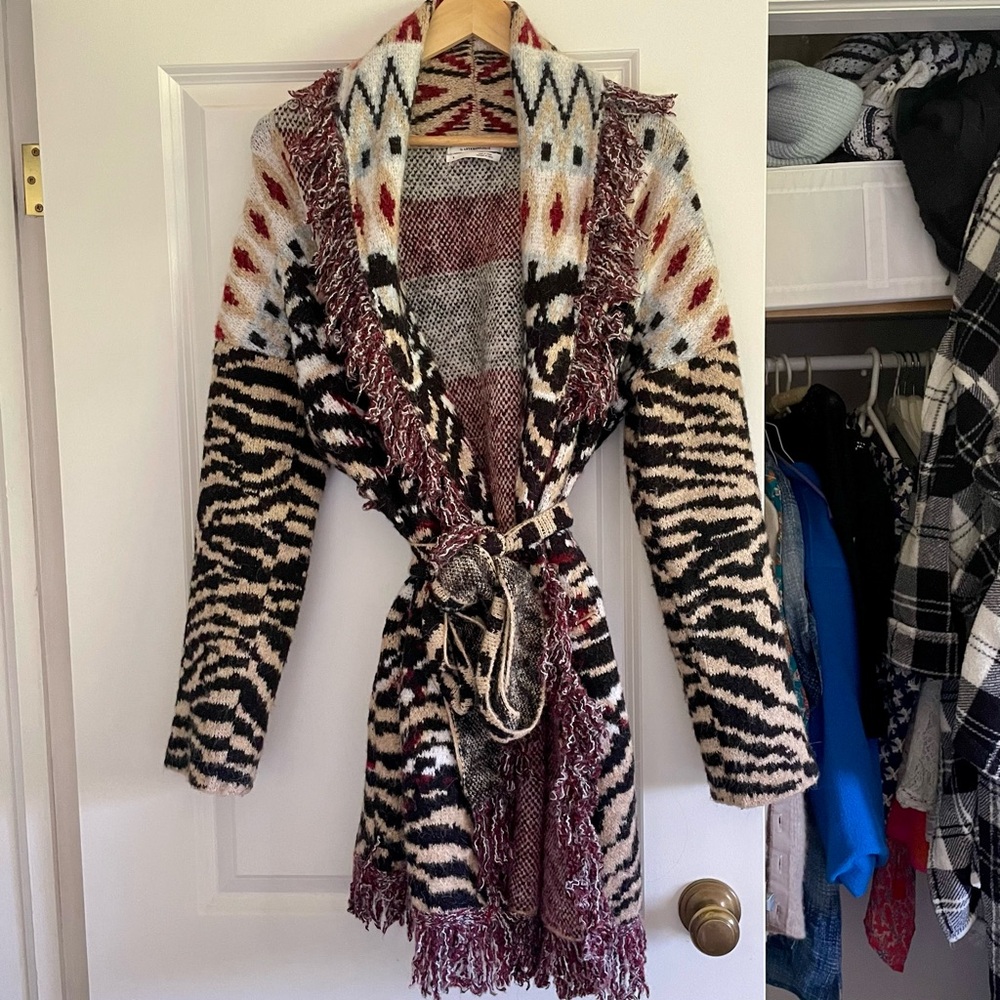 Anthropologie Black and Red Patterned Cardigan